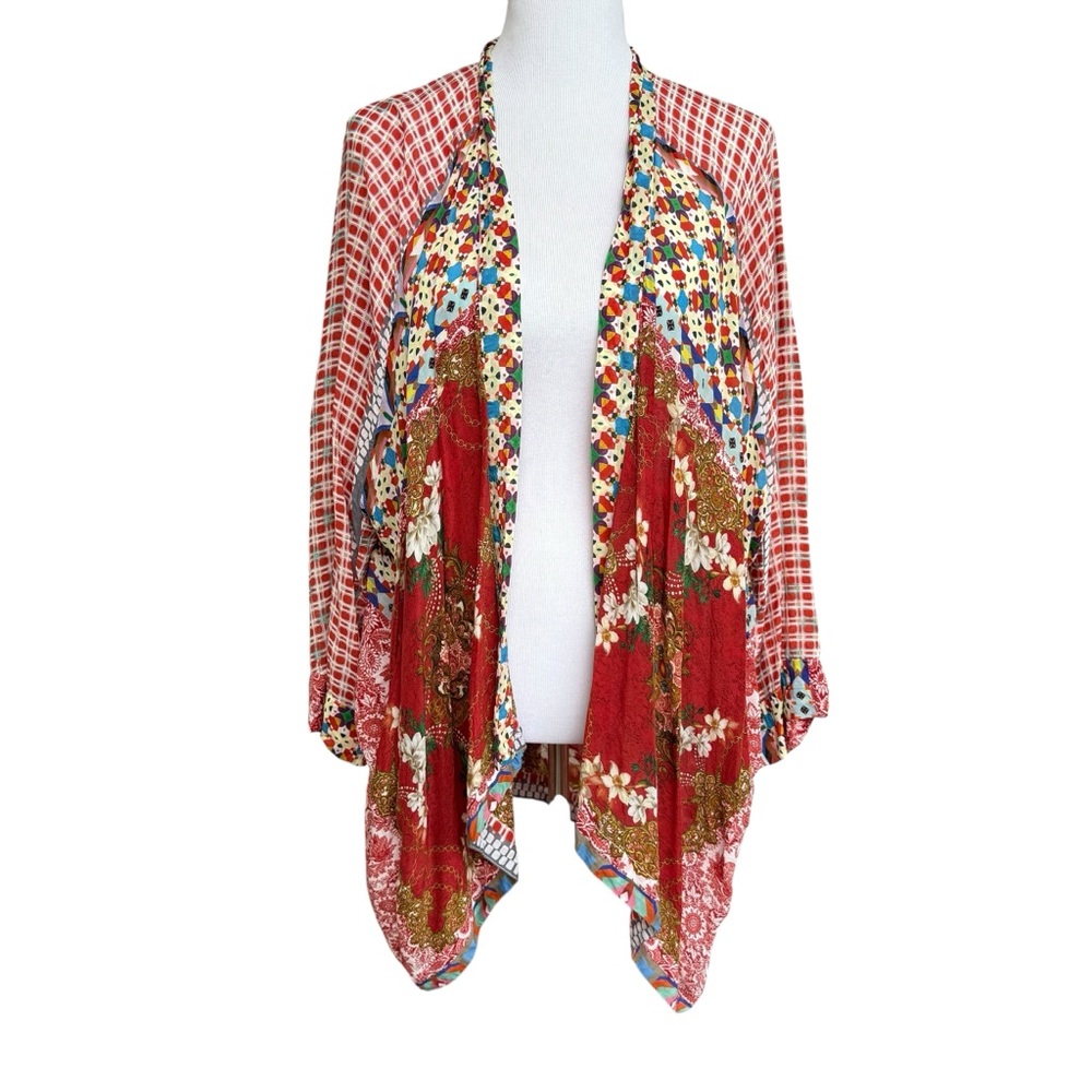 JOHNNY WAS Dolce Red Patchwork Patterned Kimono S… - image 3